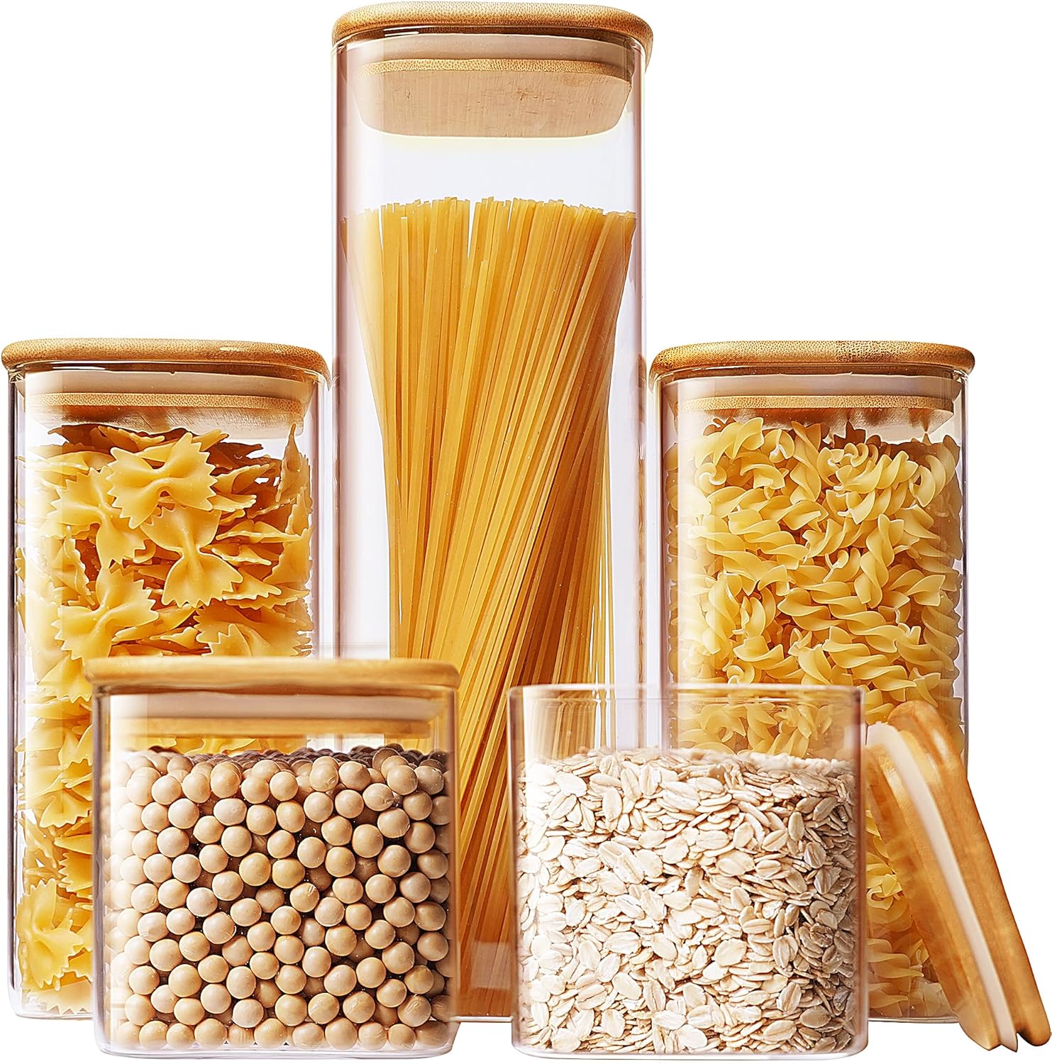 Food Storage Jars & Containers - Square Glass Jars with Bamboo Lids