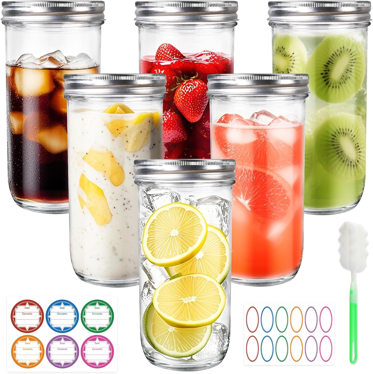 Food Storage Jars & Containers - Jars Wide Mouth 6 Pack, 24oz