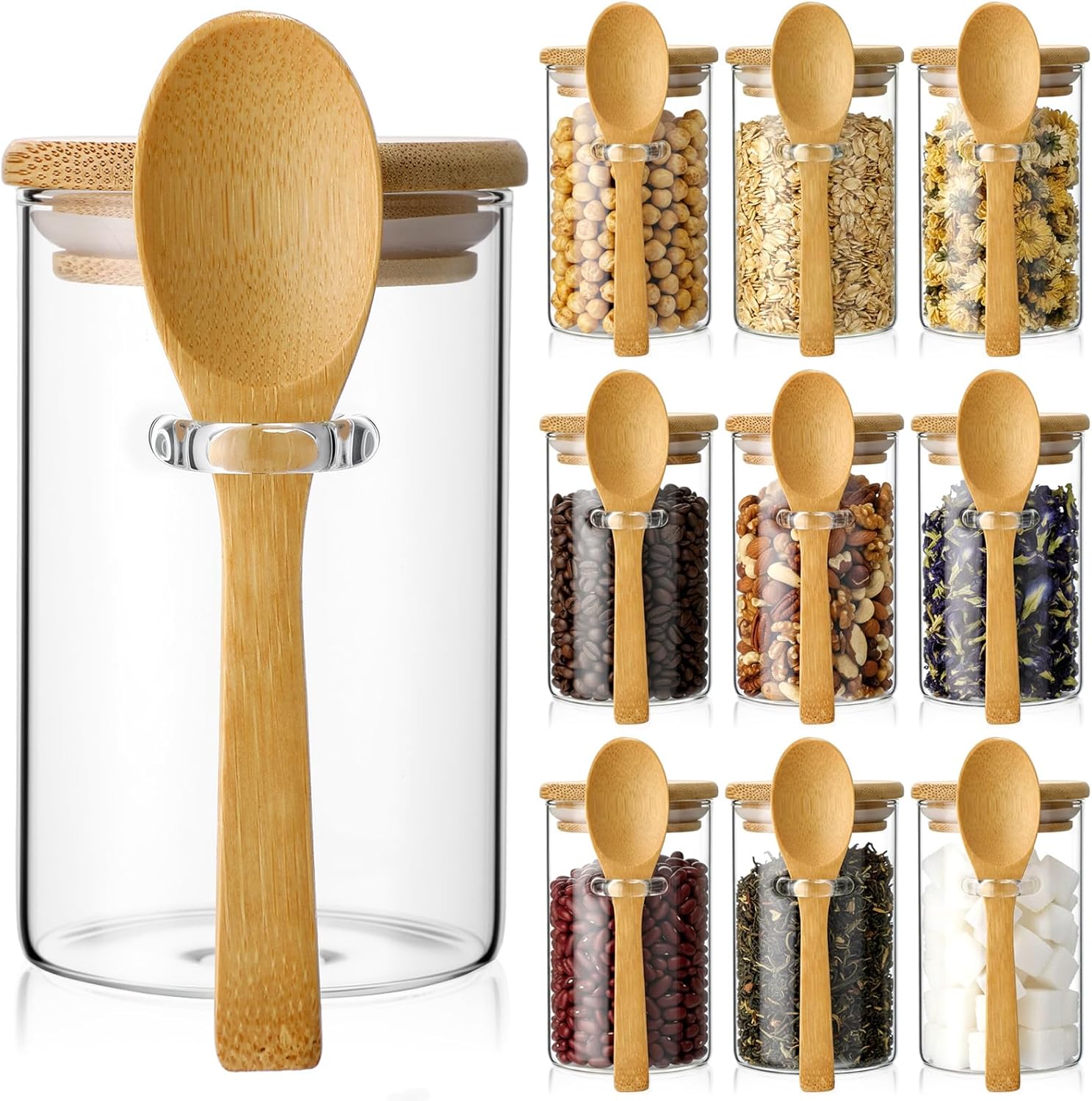 10 Pack Glass Jars with Bamboo - Food Storage Jars & Containers reseña y precio