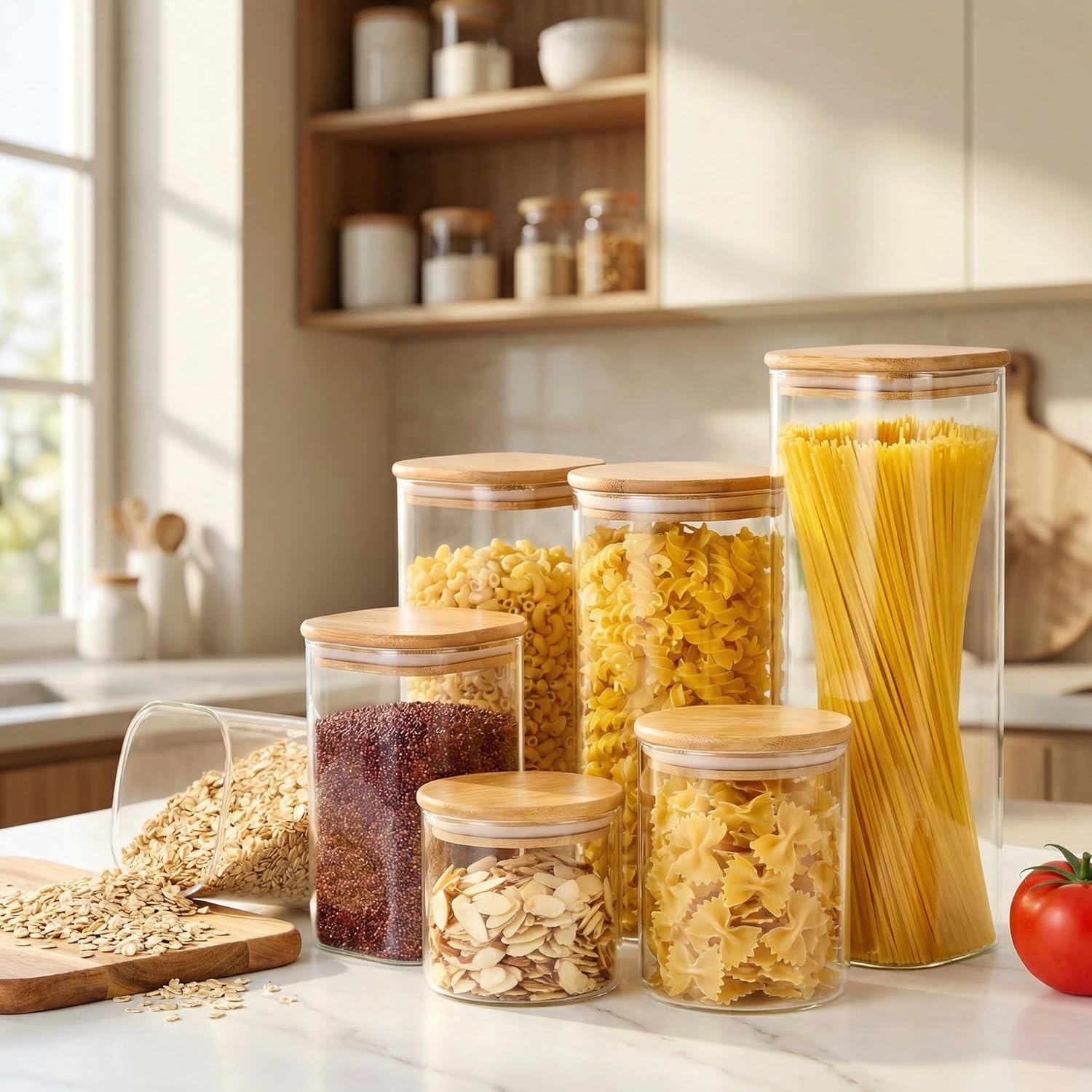 Square Glass Jars with Bamboo  - Food Storage Jars & Containers reseña y precio
