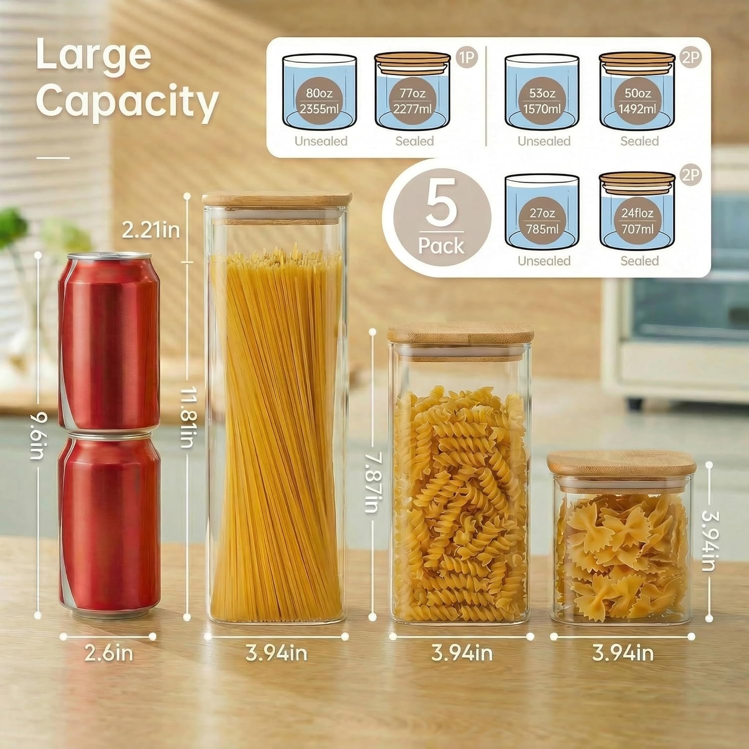 Square Glass Jars with Bamboo  - Food Storage Jars & Containers reseña y precio