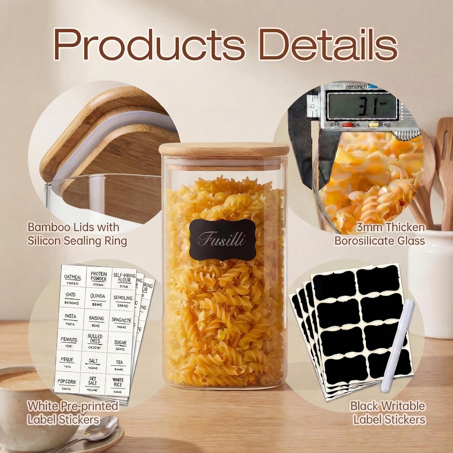 Square Glass Jars with Bamboo  - Food Storage Jars & Containers reseña y precio