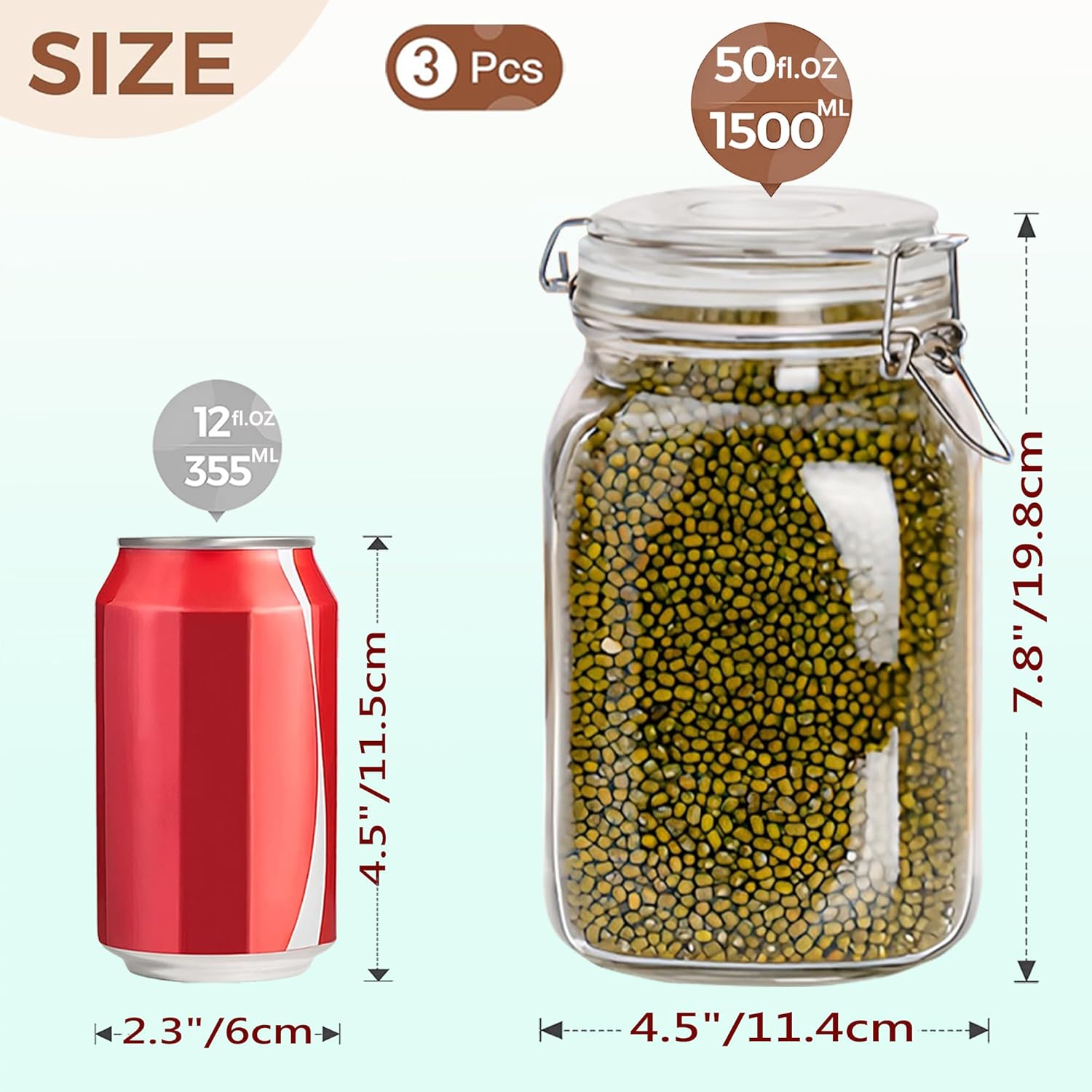 Clear Food Storage Jars 50oz S - Food Storage Jars & Containers reseña y precio